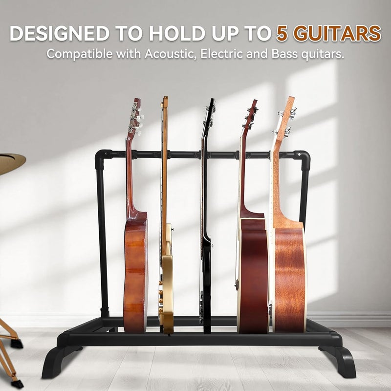 Azor 5 Multi Guitar Stand Rack with Folding Design 5 Holder Guitar Rack for Acoustic Electric Guitar, Bass, Soft Cushioning Sponge Protects Your Instruments - Image 2